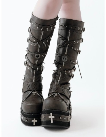 Bottines marron en cuir synthétique style punk