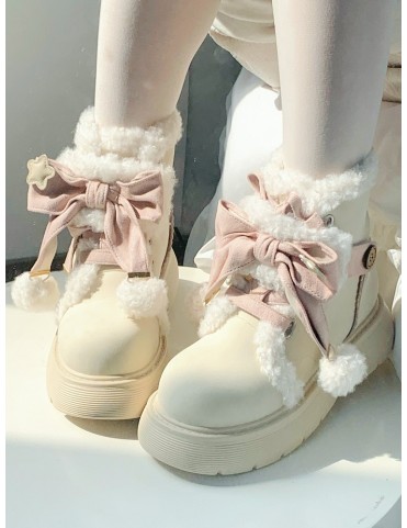 Bottines d'hiver rose et abricot pour Lolita - 5.5cm