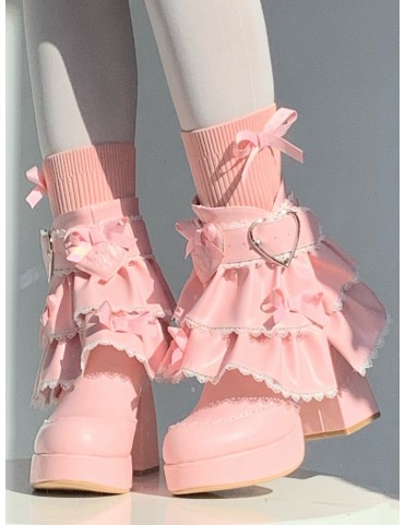 Bottines à talons roses profondes pour Lolita avec volants amovibles,