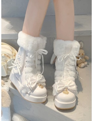 Bottines blanches à plateforme Sweet Lolita - Oreilles et queue de lap