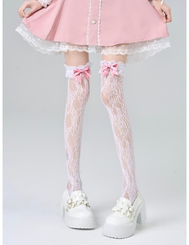 Bas décoratifs à nœud et dentelle, style Jirai Kei