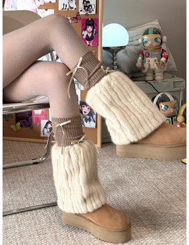 Chaussettes montantes en peluche beige 25CM/40CM