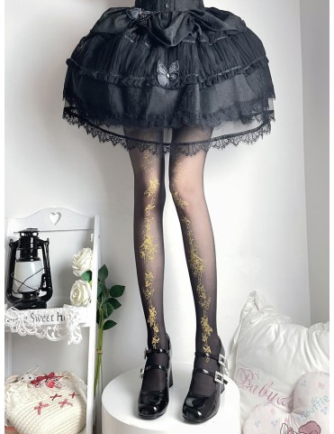 Collants Noirs et Blancs à Motif Golden Print
