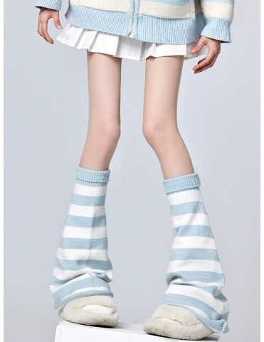 Chaussettes montantes rayées bleu et blanc