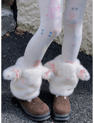 Chaussettes montantes en peluche avec nœud de lapin