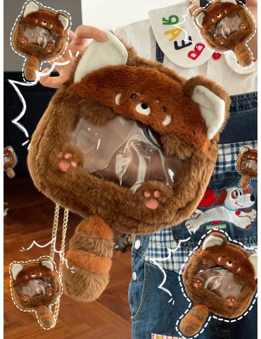 Sac bandoulière panda roux en peluche mignon