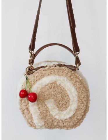 Sac bandoulière rond marron clair Kawaii