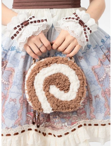 Sac bandoulière rond en peluche marron foncé - Style Lolita Dessert