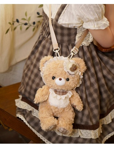 Sac bandoulière en peluche ourson Kawaii avec bandoulière à fausses pe