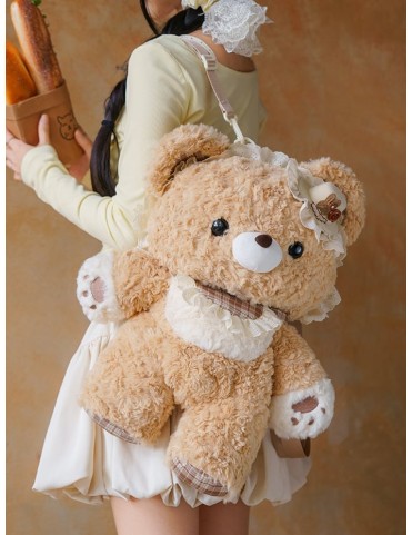 Ours en peluche kaki 50cm avec sac à dos et bandoulière détachable