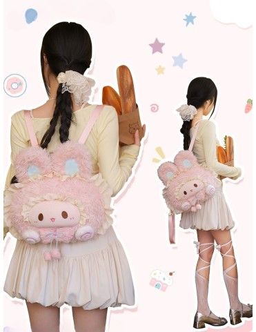 Sac à dos en peluche avec motif de lapin en dentelle