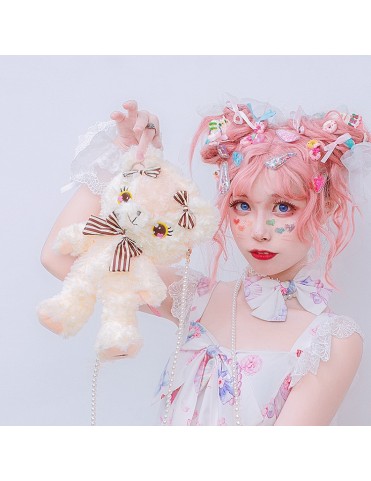Sac bandoulière perlé Ours en peluche / Lapin Fraise