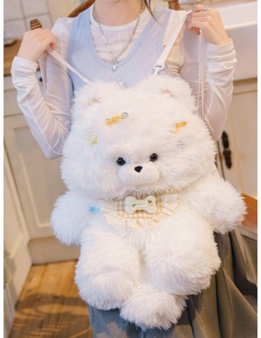 Sac à dos peluche chiot blanc 52cm avec bandoulière détachable