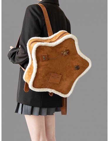 Sac à dos étoile en peluche vintage marron