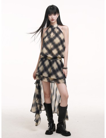 Robe asymétrique bicolore à fines bretelles