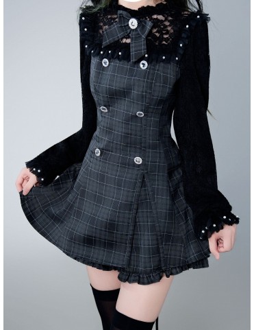 Ensemble carreaux Jirai Kei - Mini-robe Illusion (Manches longues/cour