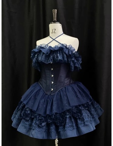 Jupe Gothic Lolita Roses Bleu Foncé