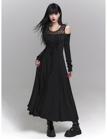Robe gothique grise anthracite effet deux pièces avec détail nœud