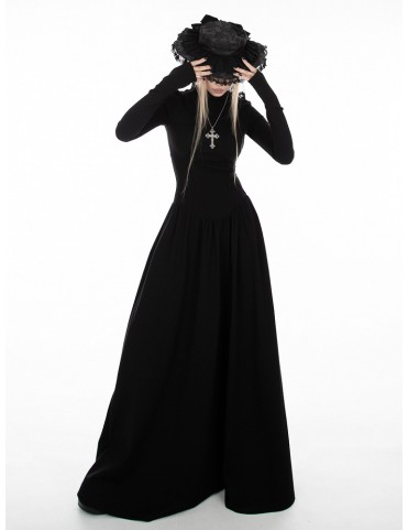 Robe gothique noire à manches longues et col haut