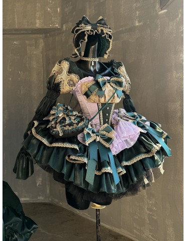 Robe princesse Balletcore à couches vertes et violet clair avec garnit