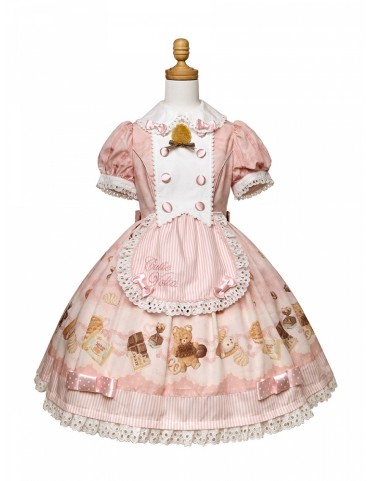 Robe Lolita Rose Biscuit et Imprimé Chocolat avec Tablier Détachable