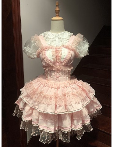 Robe Lolita à Coeurs et Pois Rose à Volants