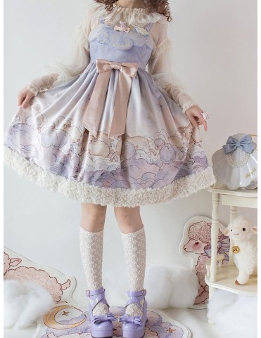 Robe JSK Sweet Lolita Mouton Violet et Nuages avec Ourlet Peluche