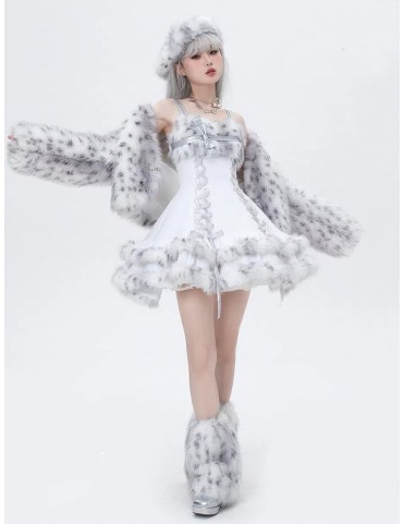 Robe Silver Sweet Lolita en fausse fourrure + Ensemble d'hiver avec ma