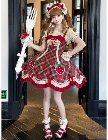 Robe Lolita à carreaux rouges thème fraise