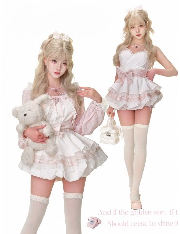 Robe camisole à volants et détails en dentelle avec ceinture amovible