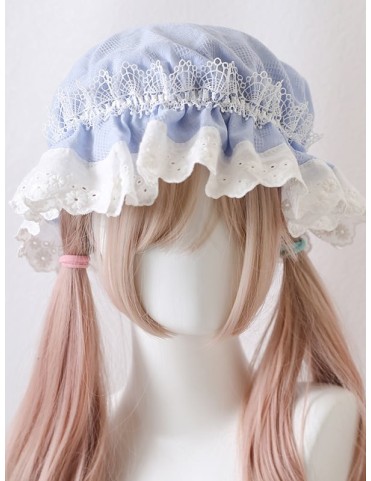 Chapeau bébé Lolita mignon avec bordure en dentelle blanche