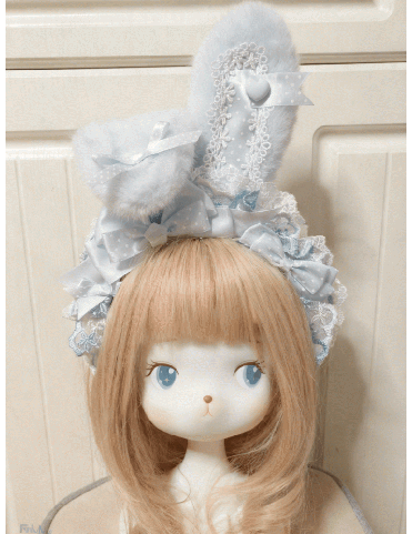Nœud papillon en dentelle avec oreilles de lapin Blue Sweet Lolita
