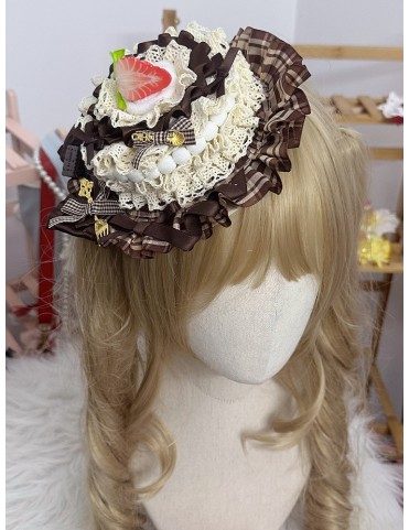 Mini chapeau en dentelle fraise, café & beige - 2 tailles