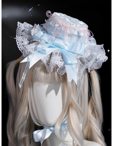 Mini chapeau Lolita en dentelle rose/bleu avec nœuds