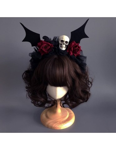 Accessoire d'aile de chauve-souris gothique noir à volants avec roses