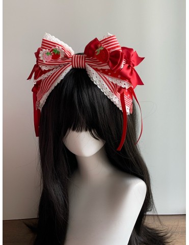 Serre-tête fraise Lolita rayé avec nœud papillon