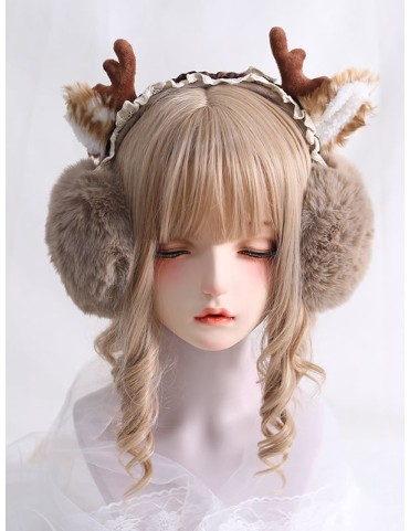 Khaki / Blanc cassé - Adorable serre-tête Lolita avec bois de cerf et