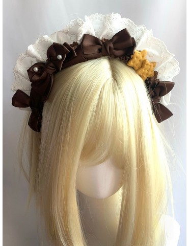 Écharpe en dentelle mignonne avec nœuds bruns et décorations étoile