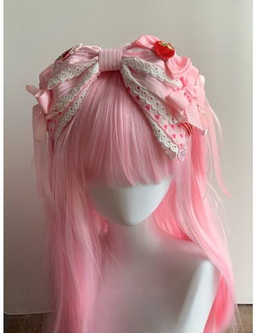 Serre-tête Lolita rose à rayures et nœud papillon