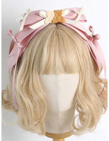 Barrette Sweet Lolita Beige & Rose avec Nœud et Décoration Ours