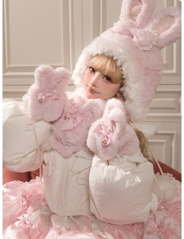 Chapeau Sweet Lolita avec oreilles de lapin, nœud à pois et bordure mo