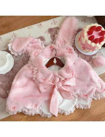 Cape d'hiver rose Sweet Lolita avec oreilles de lapin/chat