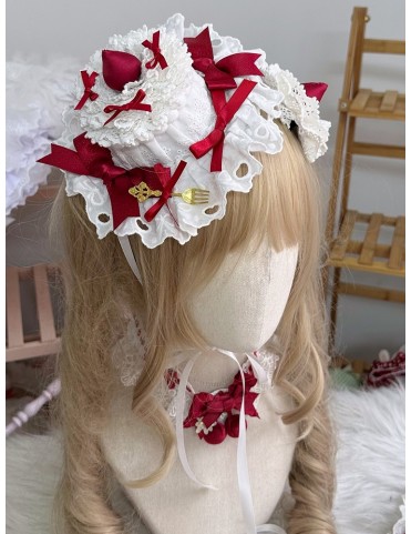 Mini chapeau gâteau Sweet Lolita blanc et rouge avec pinces