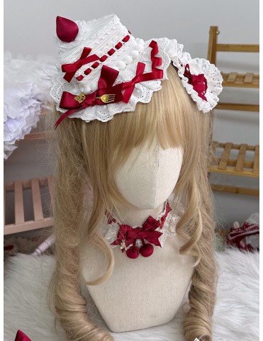 Mini chapeau triangle blanc et rouge Sweet Lolita avec pinces