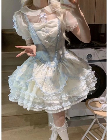 Jupe Lolita Princesse à Imprimé Floral et Volants Superposés