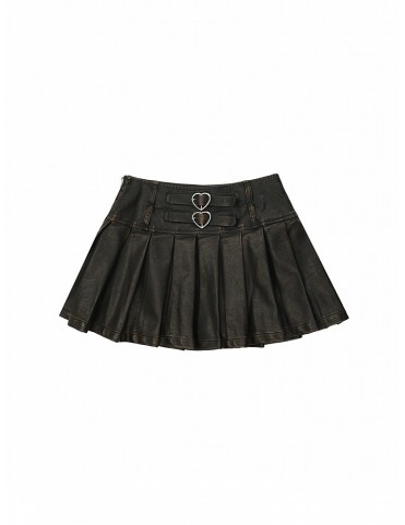 Jupe noire plissée taille mi-haute en similicuir avec détails métalliq