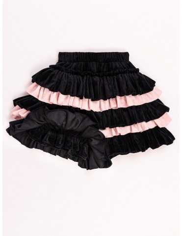 Jupe velours noire et rose à couches avec culotte intégrée