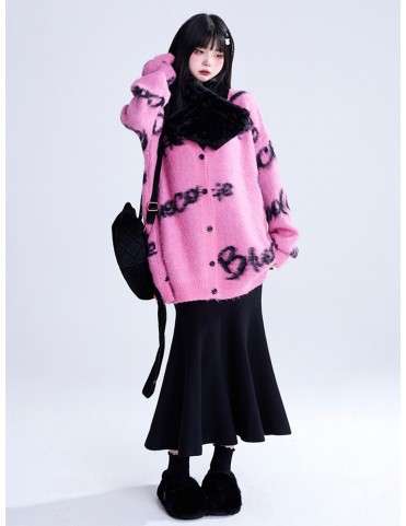 Jupe midi noire taille haute évasée sirène