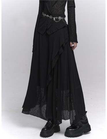 Jupe longue noire gothique à drapé asymétrique et taille élastique
