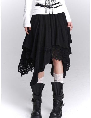 Jupe noire gothique taille élastique et ourlet asymétrique